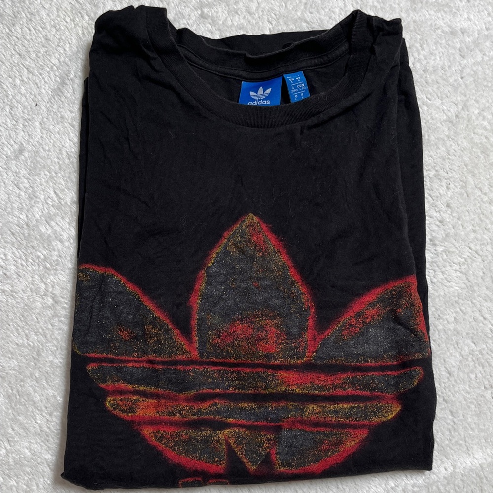 adidas Black Short Sleeve Tee with Red and Gold Trefoil Graphic